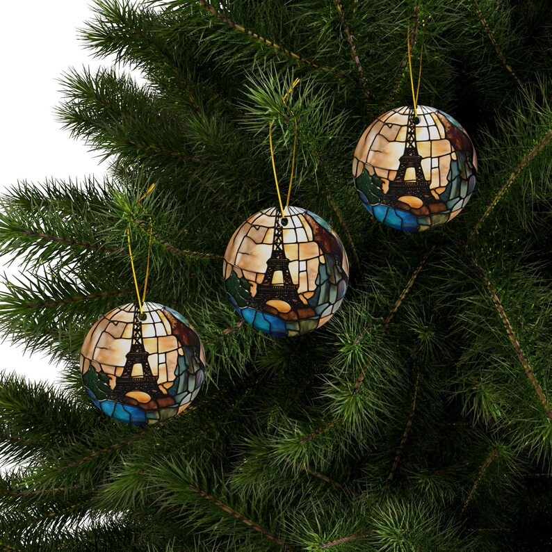 Paris Ceramic Christmas Ornament: Faux Stained Glass Design image 5