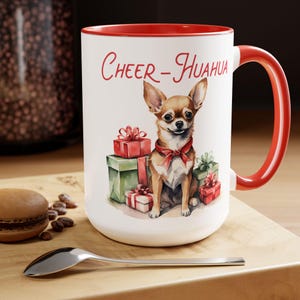 Chihuahua Christmas Coffee Mug, 3D design Mug, Christmas Gift, Two-Tone Coffee Mugs, 15oz