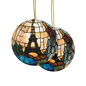 Paris Ceramic Christmas Ornament: Faux Stained Glass Design image 3
