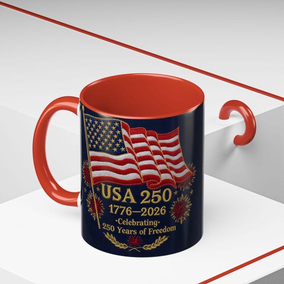 Patriotic 250 Years USA Mug, Americana Floral Coffee Mug, Veteran & Memorial Day Gift, Anniversary Mug, United States Commemorative Gift