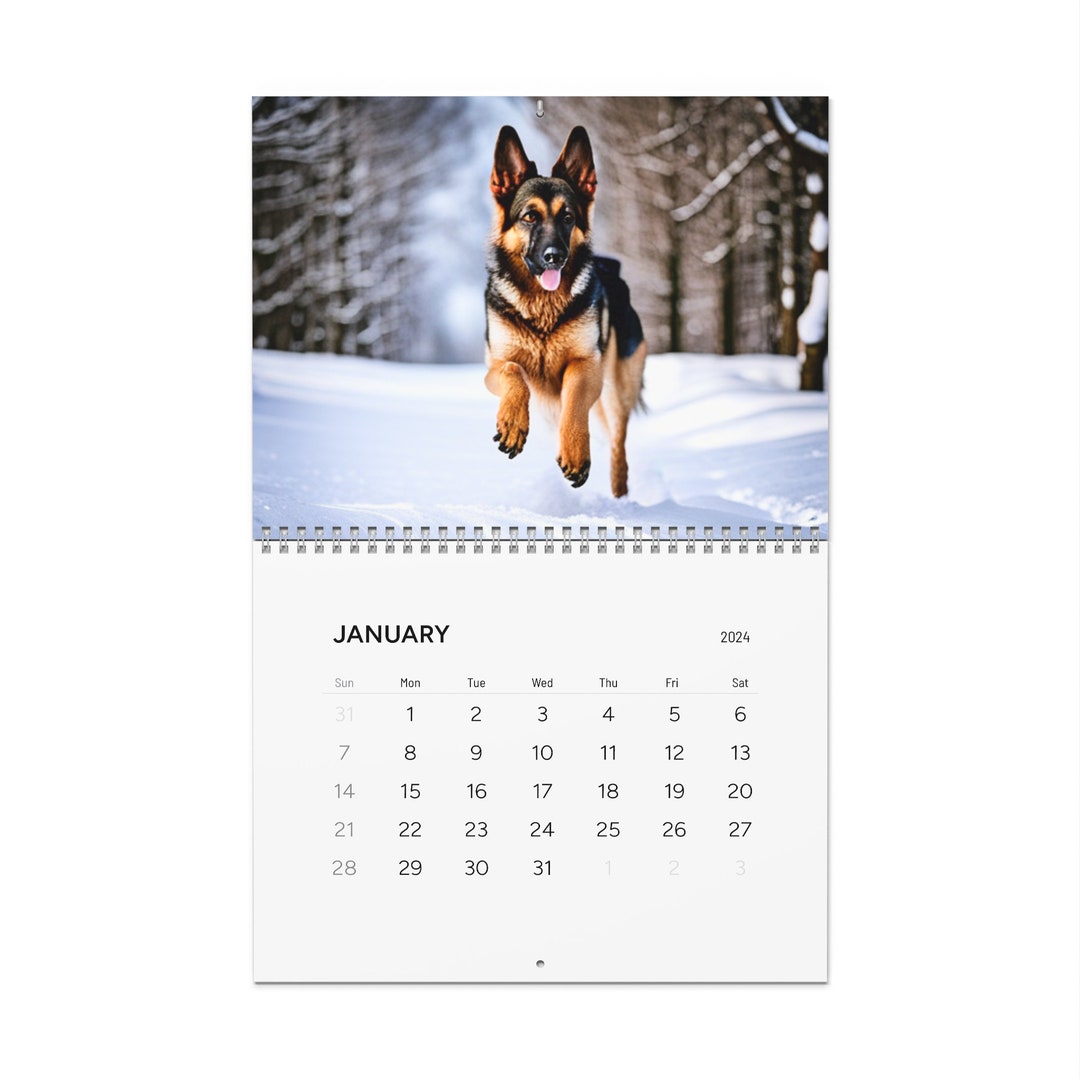 German Shepherd Calendar 2024, German Shepherd Wall Calendar Gift, 12