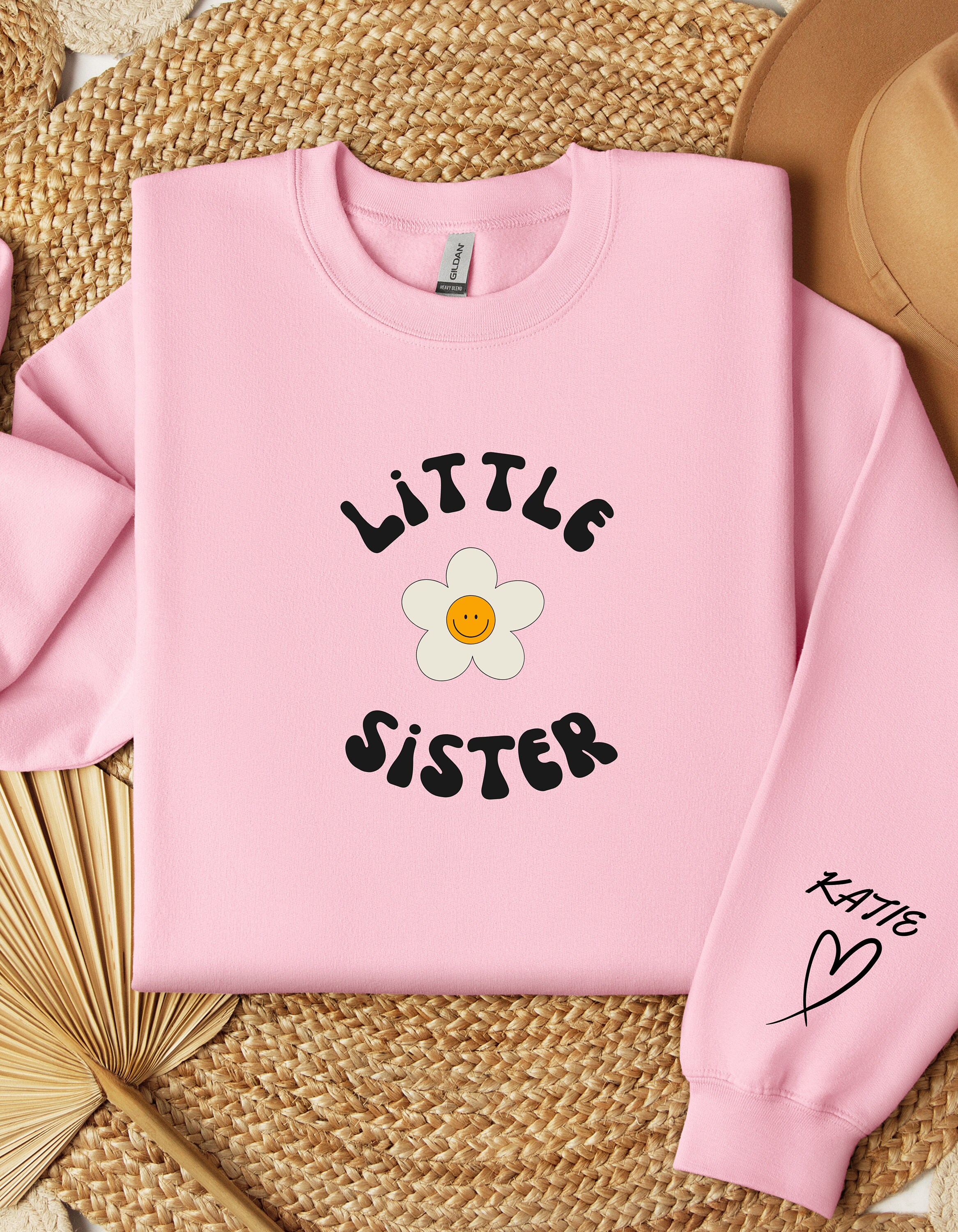 Custom Sister Sweatshirt With Sibling Name on Sleeve, Personalized