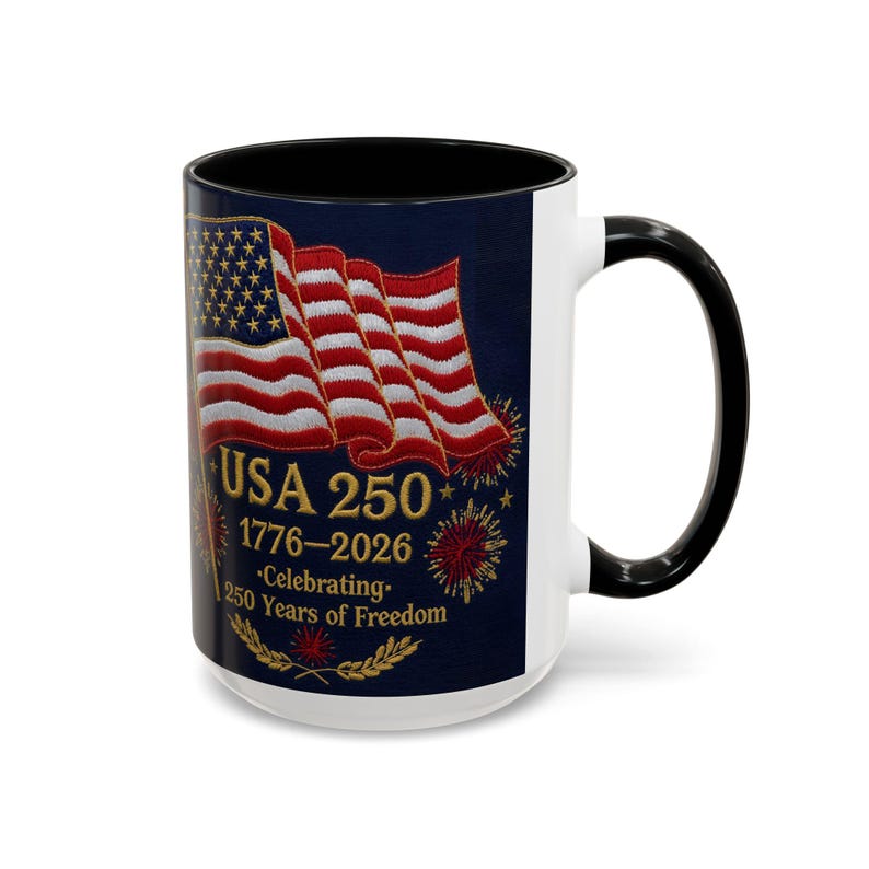 Patriotic 250 Years USA Mug, Americana Floral Coffee Mug, Veteran & Memorial Day Gift, Anniversary Mug, United States Commemorative Gift image 6
