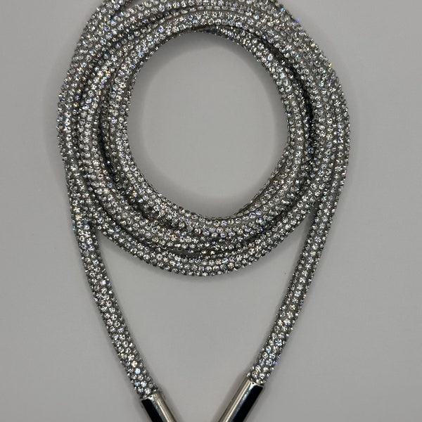 Rhinestone Hoodie String With Silver Metal Ends Hoodie Replace - Crystal cord- Zircon Hoodie String 6MM- 47 inches long