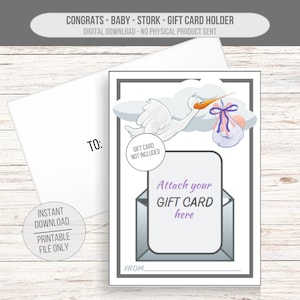 Baby Shower Gift Card Holder - Stork - Congrats - Printable Gift Card Holder