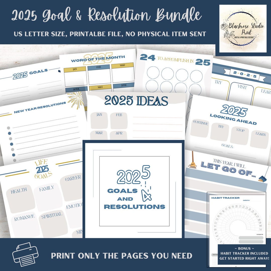 2025 Goal and Resolution Printable Bundle. 12 Different Worksheets to ...