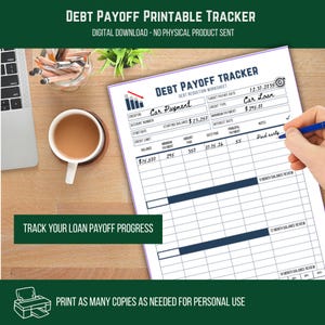 Debt Payoff Tracker Printable, Debt Snowball Worksheet, Loan Payment Tracker, Budget Binder Insert, Instant Download,  Debt Reduction, PDF