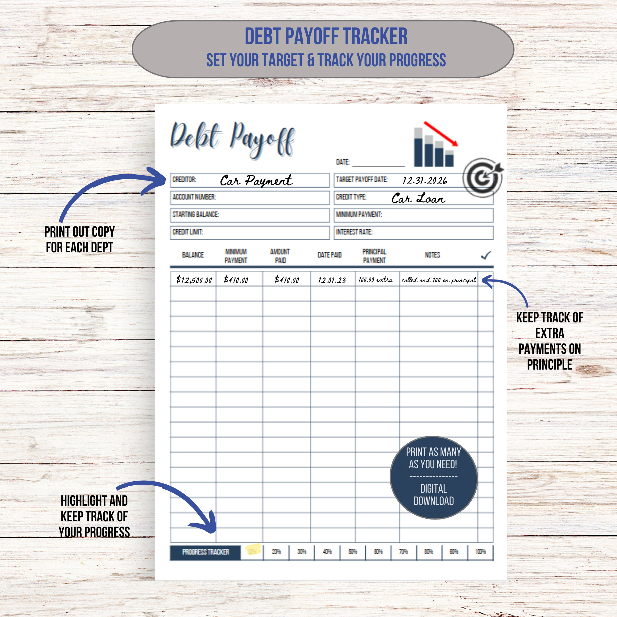 Debt Payoff Tracker/ Printable on 8.5 X 11- Inch Paper. Print as Many ...