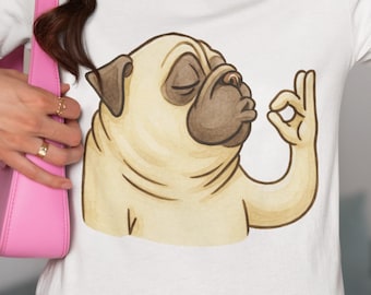 Funny Chill Pug T-Shirt – Cute Pug OK Hand Graphic Tee – Unisex Dog Lover Shirt for Adults Youth Toddlers, Kawaii Pug GiftIdea Tee Funny LOL