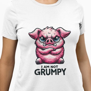 Funny Grumpy Pig T-Shirt - Adorable Unisex Animal Lover Graphic Tee - Cute Pink Cartoon Pig Shirt Design with Humor for Farm & Pet Fans Top