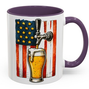 Patriotic Beer Tap Mug, Unique American Flag Craft Beer Gift for Men, Home Bar Decor, Independence Day, Beer Lover USA Coffee Cup