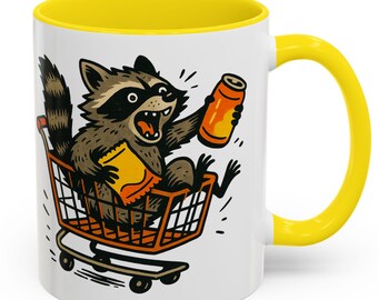 Raccoon Mug with Snack and Soda Cartoon, Cute Animal Coffee Cup for Snack Lovers, Trash Panda Gift Idea, Humor Novelty Cup for Men & Women
