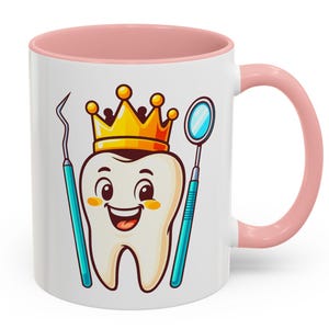Funny Dentist Tooth Mug with Crown, Cute Dental Humor Coffee Cup Gift for Dental Hygienist, Orthodontist, Kids, and Tooth Fairy Lovers