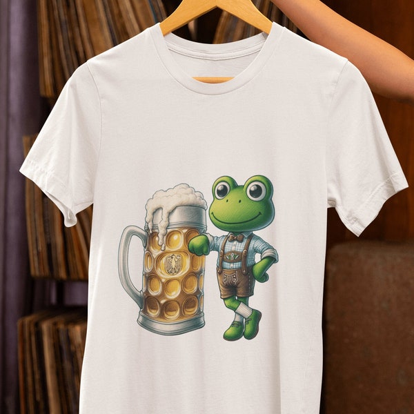 Festive Unisex T-Shirt | Bavarian Beer Frog | Oktoberfest Graphic Tee | Cute Lederhosen Outfit Design | Casual Party Wear | Gift Shirt Idea