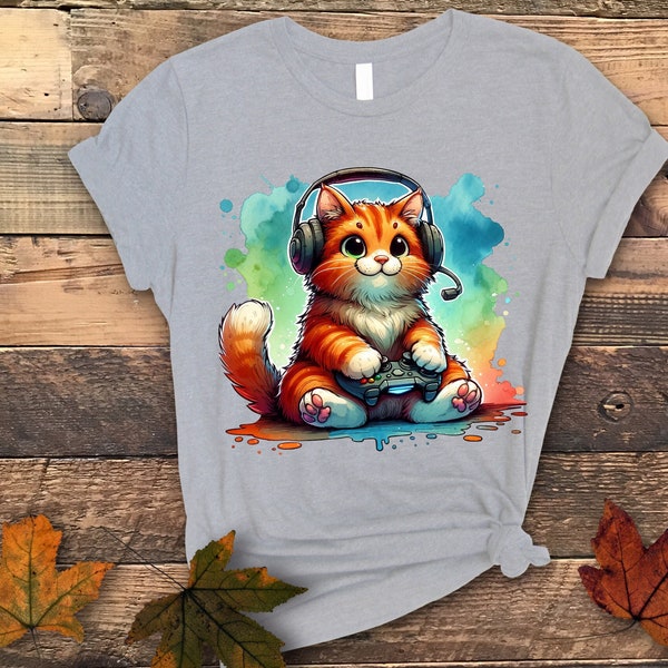 Cool Gaming Cat T-Shirt - Unisex DTG Print Shirt, Gamer Kitty with Headset Design, Unique Video Game Lover Tee, Fun Cat Gamer Apparel
