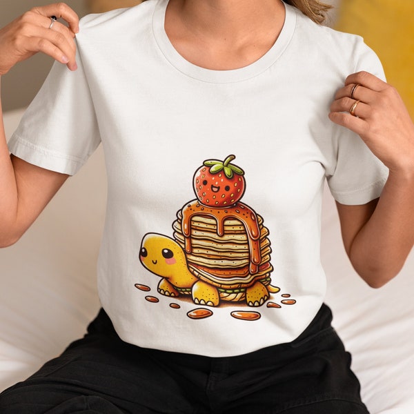 Adorable Pancake Stack Turtle T-Shirt - Cute Strawberry Top - Whimsical Animal Tee - Perfect Gift Idea for Foodies and Nature Lovers