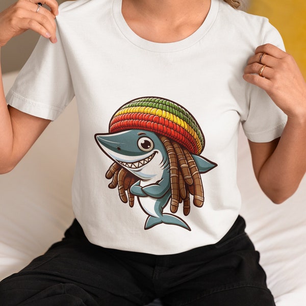 Reggae-Inspired Shark Graphic Unisex Tee Top| Trendy Rasta Shark T-Shirt | Casual Streetwear | Gift for Shark Lovers & Music Fans Shirt