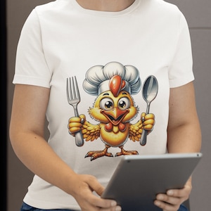 Unisex Cartoon Chicken Chef T-Shirt | Humorous Cook Shirt | Culinary Gifts | Unique Foodie Tee | Kitchen Apparel | Comfy Casual Wear
