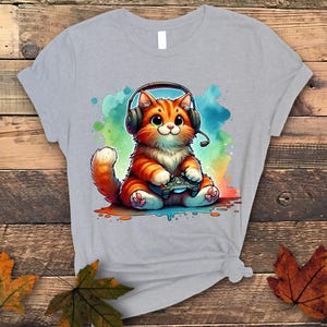 Cool Gaming Cat T-Shirt - Unisex DTG Print Shirt, Gamer Kitty with Headset Design, Unique Video Game Lover Tee, Fun Cat Gamer Apparel