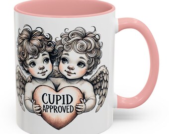 Cupid Approved Mug - Romantic Valentines Day Gift - Cute Cherub Angel Art - Vintage Aesthetic Coffee/Tea Cup - Love & Romance Gift Idea