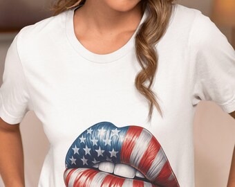 Unisex Patriotic American Flag Lips T-Shirt, Independence Day Apparel, 4th of July Celebration Shirt,USA Flag Lips Tee,Stars&Stripes Fashion