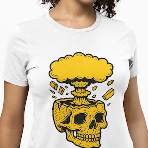 Exploding Skull T-Shirt, Retro Atomic Bomb Head Graphic Tee for Alternative Fashion, Punk Rock Style Shirt, Bold Statement Art Lovers Top