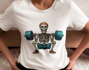 Funny Skeleton Weightlifting T-Shirt, Gym Workout Humor Tee with Barbell, Fitness Deadlift Shirt, Halloween Gym Gift,Unisex Powerlifting Top