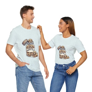 Happy Pills Unisex T-Shirt Featuring Cute Puppies in a Pill Bottle, Dog Lover Novelty Tee Gift Idea, Unique Pet Humor Shirt Top