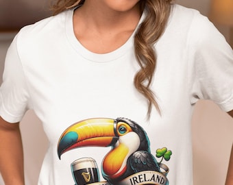 Unisex Vintage-Style Toucan Graphic Tee Top | Ireland & Guinness-Inspired | Retro Softstyle T-Shirt for Beer Enthusiasts | Unique Irish Gift