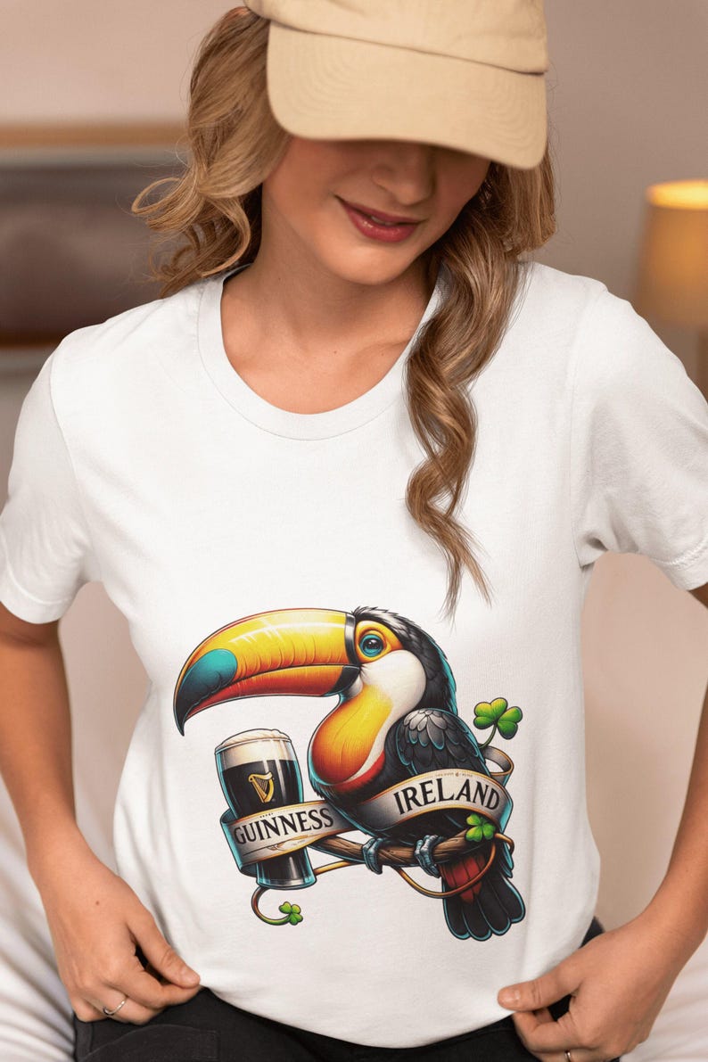 Unisex Vintage-Style Toucan Graphic Tee Top | Ireland & Guinness-Inspired | Retro Softstyle T-Shirt for Beer Enthusiasts | Unique Irish Gift image 1