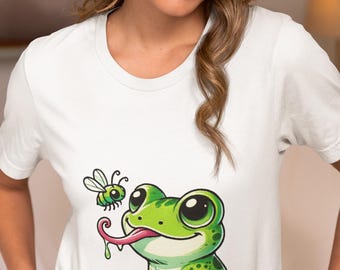 Green Frog T-Shirt, Cartoon Amphibian with Big Eyes and Cute Smile Novelty Shirt, Fun Whimsical Design Tee, Frog Lovers Top Gift Idea