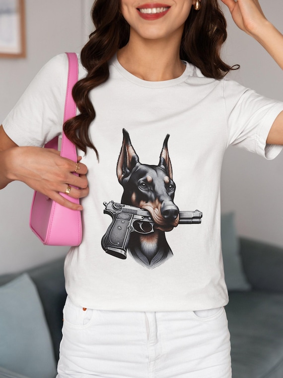 T-SHIRT UOMO a V  DOG PISTOL CANE PISTOLA  IDEA REGALO ROAD TO HAPPINESS
