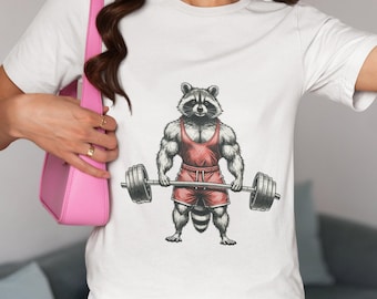 Bodybuilding Raccoon T-Shirt | Funny Muscular Animal Tee | Gym Workout Shirt | Unisex Fitness Top | Gift for Weightlifters & Fitness Lovers