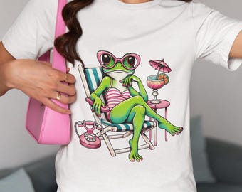 Funny Frog Relaxation T-Shirt - Quirky Unisex Graphic Tee with Stylish Frog Design, Cute Humorous Shirt Gift for Animal Lovers & Beach Vibes
