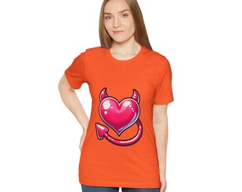 Devil Heart T-shirt - Cute Devil Horns and Tail, Valentine Love