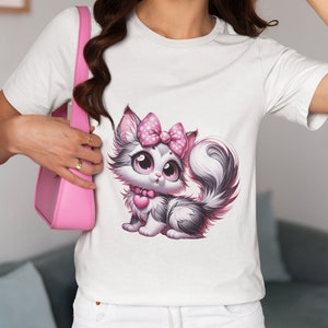 Adorable Cartoon Kitten T-Shirt, Cute Cat Tee Top, Unisex Casual Wear, Whimsical Animal Apparel, Gift for Cat Lovers, Playful Pet Design