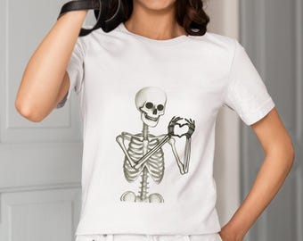 Skeleton Hand Heart T-Shirt | Spooky Aesthetic Unisex Tee Top | Gothic Love Symbol | Unique Graphic Shirt | Macabre Fashion