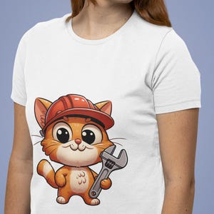 Crafty Cat Construction Tee | Unisex Orange Cat in Hard Hat & Wrench T-Shirt | Perfect Gift for Cat Lovers DIY Enthusiasts | Soft Cotton Top