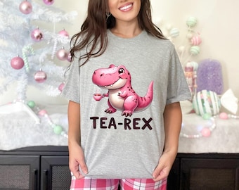 Watercolor T-Rex Dinosaur Tee with Tea Cup - Unique Tea Rex Dino T-Shirt, Fun Unisex Tee Top for Dinosaur Lovers, Perfect Shirt Gift Idea