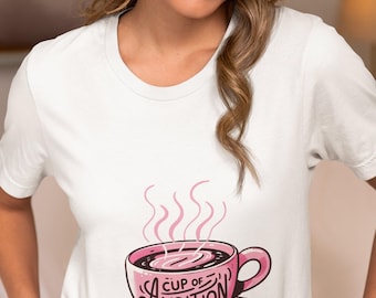 Vintage-Inspired "Cup of Ambition" Coffee T-Shirt | Cute Pink Mug Graphic Tee | Motivational Daily Wear | Gift for Coffee Lovers & Dreamers