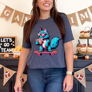 Wolf Skateboarder T-Shirt with Sunglasses & Pizza - Hipster Wolf Tee, Urban Skate Fashion, Unique Animal Shirt, Unisex Graphic Top Gift Idea