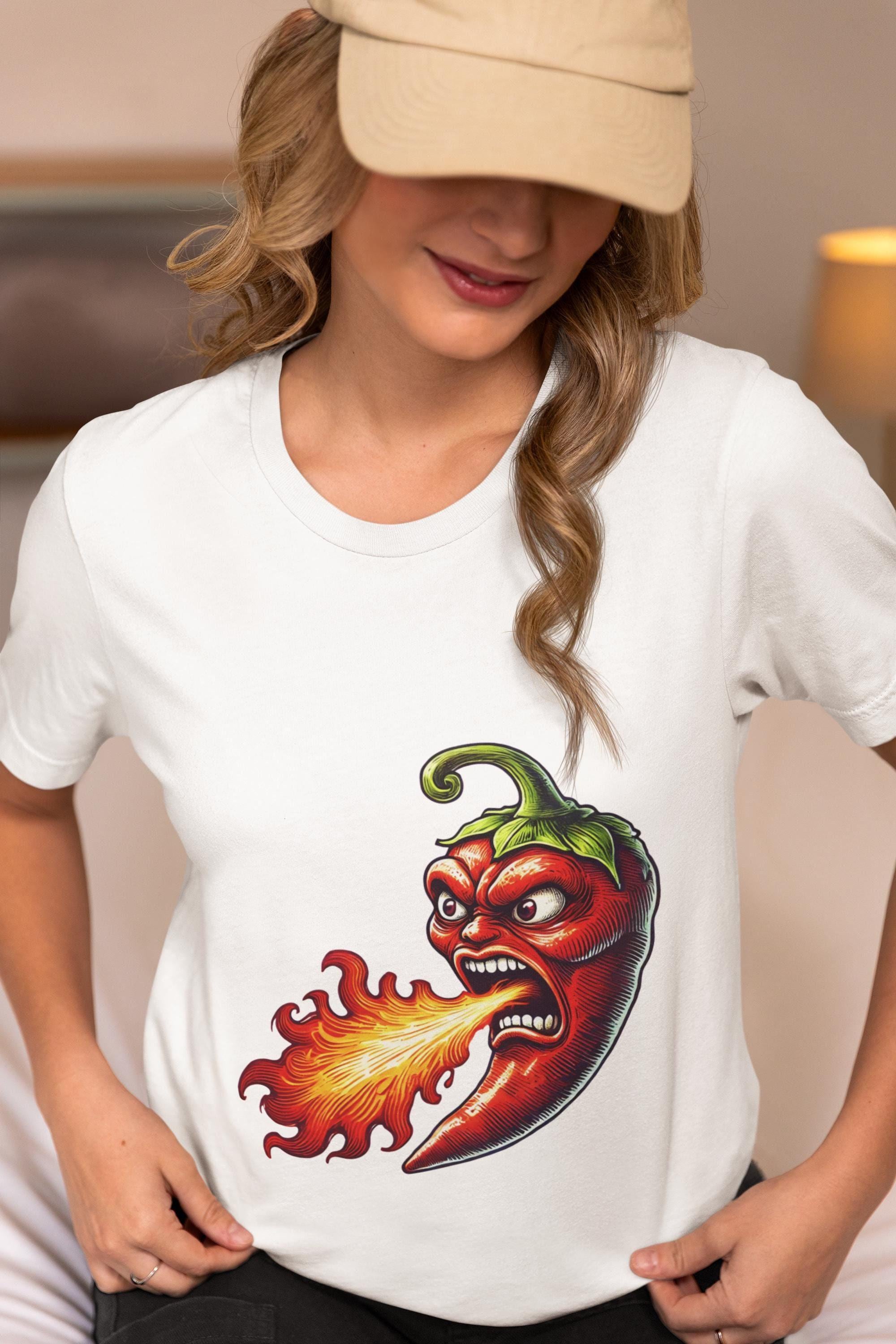 Spicy Red Chili Pepper Breathing Fire T-shirt for Hot Sauce Lover