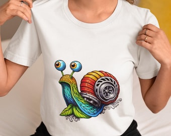 Unisex Turbocharged Snail T-Shirt - Fun Cartoon Snail with Turbo Shell Graphic Tee Shirt & Animal Lovers, Perfect Unique Top Gift Idea