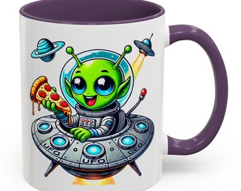 Cute Alien Pizza UFO Mug - Funny Space Lover Gift - Kawaii Extraterrestrial Art - Sci-Fi Cartoon Coffee/Tea Cup - Cosmic Foodie Aesthetic