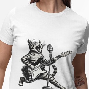 Funny Cat Playing Electric Guitar Rock Unisex T-Shirt, Music Lover Novelty Tee, Cool Rock Band Shirt Cat Fans,Retro Guitarist Top Gift Idea