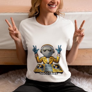 Unisex Disco DJ T-Shirt, Retro Disco Ball Head Novelty Shirt, DJ Graphic Tee, Music Lover Tee Gift, Party Vibes Top, DJ Rave Disco Design