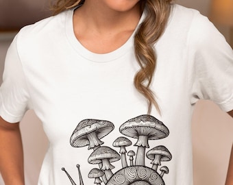 Intricate Snail with Mushrooms T-Shirt, Whimsical Cottagecore Shirt Design, Perfect Tee for Nature Lovers and Fairycore Enthusiasts,Top Gift