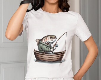 Fishing Trout in Sweater Unisex T-Shirt | Angler's Delight Casual Wear | Unique Gift for Fishermen | Quirky Fish Graphic Tee | Cozy Top Gift