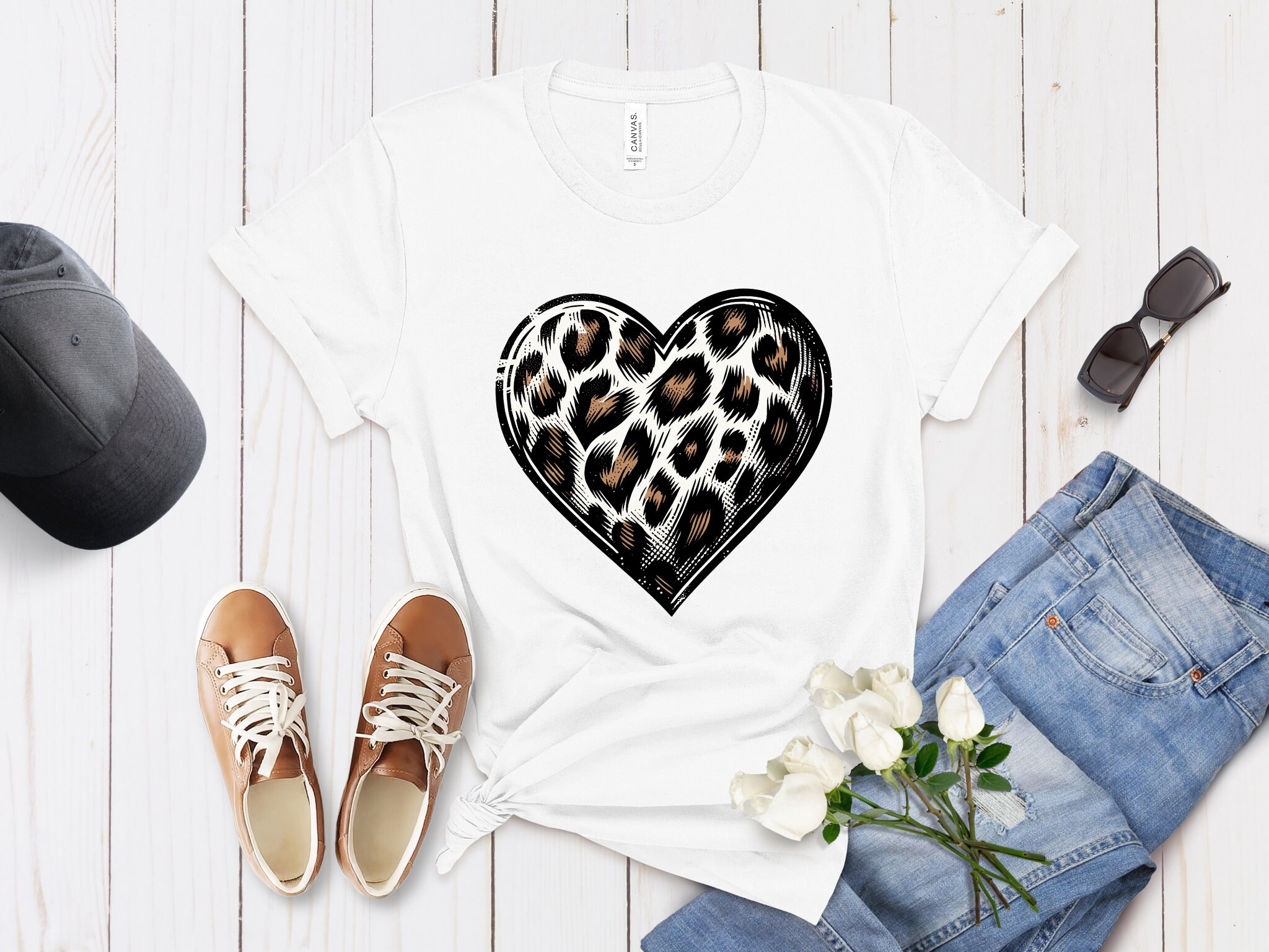 Edgy Leopard Print Heart T-shirt - Unisex DTG Print Shirt