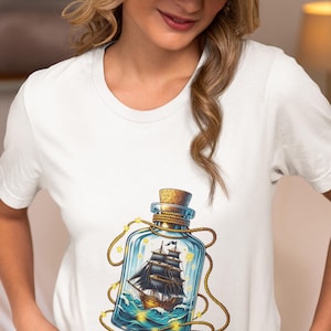Nautical Ship in a Bottle Unisex T-Shirt,Vintage Maritime Sailboat Novelty Shirt,Ocean Lover Tee Gift,Sailors Dream Top,Retro Sea Adventure